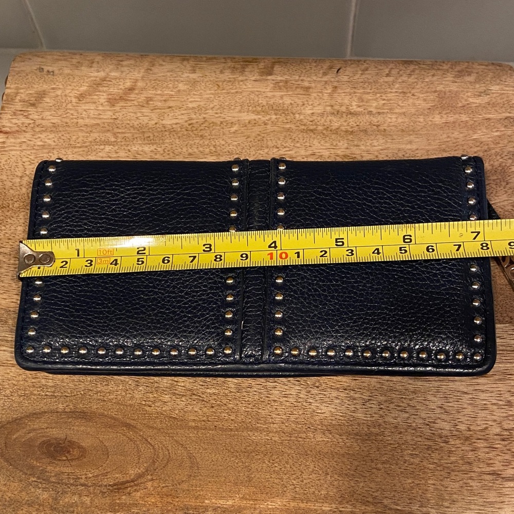 Brighton Navy Studded Leather Organizer Wallet Silver Scroll Zip - Picture 9 of 10
